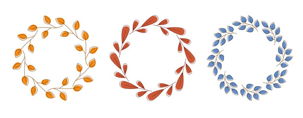 Autumn Frames. Fall Round Borders. Collection of Vector Hand Drawn Doodle Backgrounds.