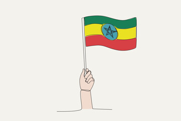 A hand raised the Ethiopia flag. Flag one-line drawing