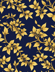 Naklejka na ściany i meble floral design for fabric painting gold and blue 