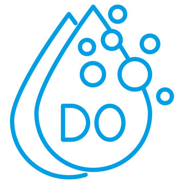 Drop and circles of oxygen. Linear vector icon of the Dissolved oxygen DO in liquid. Water quality blue pictogram with thin lines isolated on transparent background