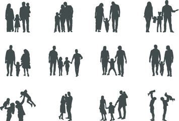 Happy family silhouette, Family silhouette, Family SVG, Family clipart, Family silhouette bundle, Family vector set- V04