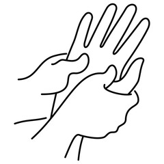 Hand massage. Simple outline black thin line masseur service icon isolated on transparent background. Line thickness editable