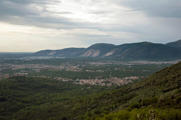 Naklejka premium Valley in the Campanian Apennines with the mounts of the Partenio and some villages.Italy.