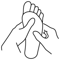 Foot massage. Simple outline black thin line masseur service icon isolated on transparent background. Line thickness editable