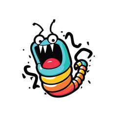 Cute caterpillar on the tree branch leaf animal cartoon isolated flat style