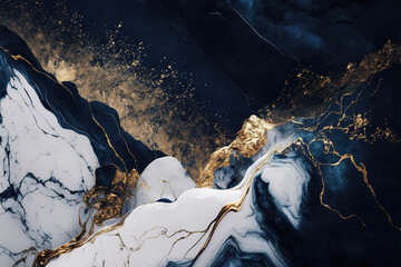 Abstract blue and gold marble background. AI	