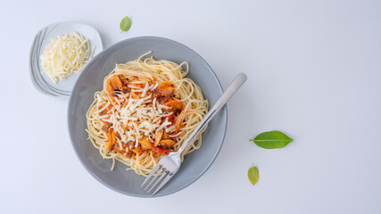 Spaghetti on a white table