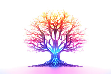 Radiant Neon Tree: Vibrant Illumination on a White Canvas"