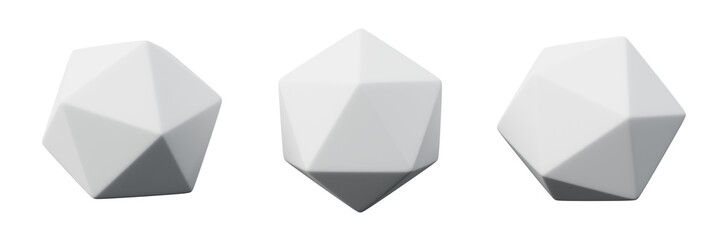 3d icosahedron white realistic rendering of basic geometry object