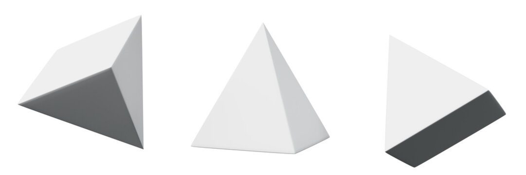 3d 4 side pyramid white realistic rendering of basic geometry object