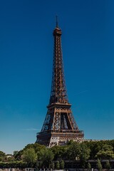 Eiffel Tower in Paris on a sunny day with blue sky