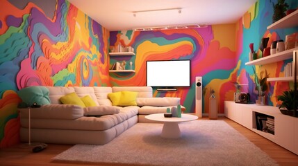 Artistic design interior, modern high-end ultra Colourful , Painting and Lights, Multi-color RGB Style - Generative Ai