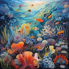 coral reef with colorful coral fish. Underwater world of tropical sea or ocean. generative ai