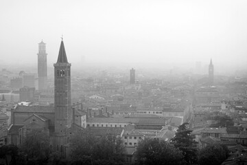 Beautiful fog view over Verona, Italy