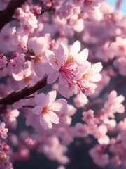 Beautiful Sukura Cherry Blossom in Japan, Generative AI Illustration.