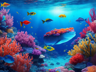 Fototapeta na wymiar Under the sea underwater world, Generative AI Illustration.