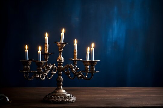 Candlestick with burning candles for Hanukkah, Ai generated
