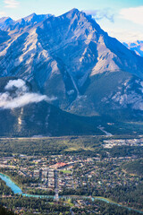 Spectacular scene of Cascade Mountain overlooking the town of Banff in the Canada Rockies