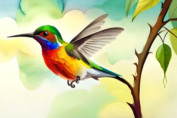  beautiful watercolour illustration of a colourful bird 