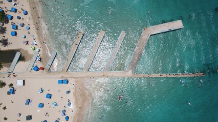 Aerial view of the docks in Crash Boat Beach in Aguadilla, Puerto Rico
