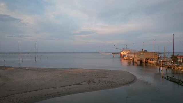 Aerial of the Lido di Dante near Ravenna and Comacchio with sea in the background in Italy