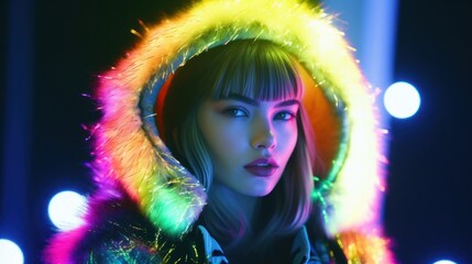 Fototapeta premium Fierce Tokyo Fashionista Strutting on Runway Under Shamrock Green Lights. Generative AI.