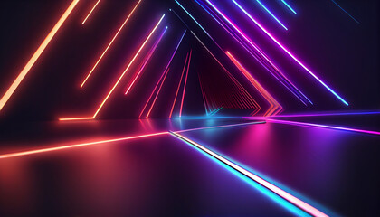 Abstract neon lights background with laser rays Ai generated image