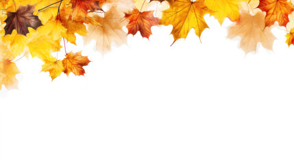 Naklejka na ściany i meble Autumn leaves border isolated. Illustration AI Generative