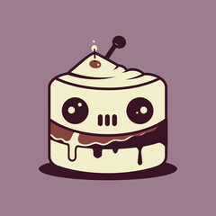 Cute happy smiling cake cartoon vector design, birthday cake flat icon, symbol