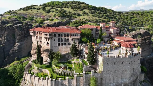Aerial view of Meteora Monastery in Kalambaka, Greece