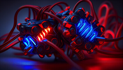 Bunch of blue neon light glowing locks Ai generated image