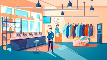 dry cleaners cartoon banner, made with Generative AI