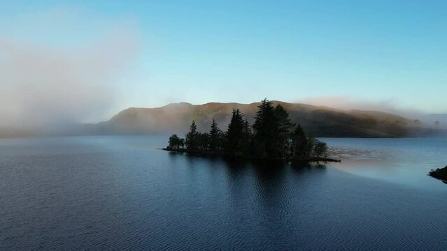 Aerial view of early morning in Loch Ness, Scotland