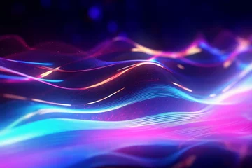 Foto op Plexiglas abstract futuristic background with pink blue green glowing neon moving high speed wave lines and bokeh lights. Data transfer concept Fantastic wallpaper generative AI © Kishore Newton