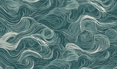  a blue and white pattern with wavy lines on a green background with a white outline on the top of the image and bottom half of the image.  generative ai