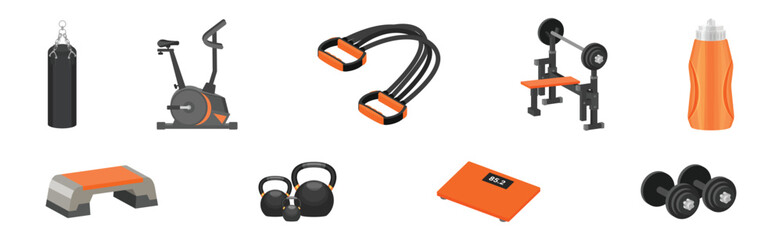 Various Gym Equipment and Training Apparatus Vector Set
