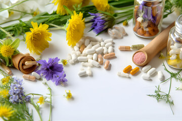 Herbal homeopathy and dietary supplements. Selective focus 