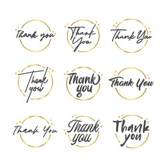 Fototapeta premium Thank you message. Beautiful greeting calligraphy text. Handwritten modern lettering with golden circle frame.