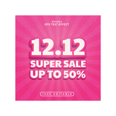 Illustration of a super sale editable text on a pink background