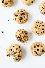 Top view of a group of mini cookies with chocolate isolated on the white background