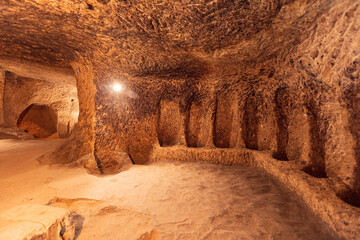 Derinkuyu or Kaymakli underground city ancient cave in Cappadocia, Turkey
