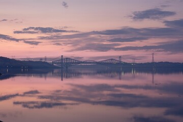 View of the Quebec City bridges during sunrise. Levis, Canada.