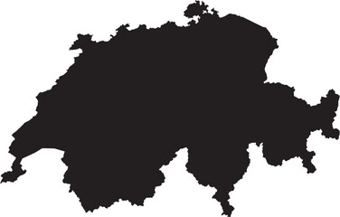 BLACK CMYK color detailed flat stencil map of the European country of SWITZERLAND on transparent background