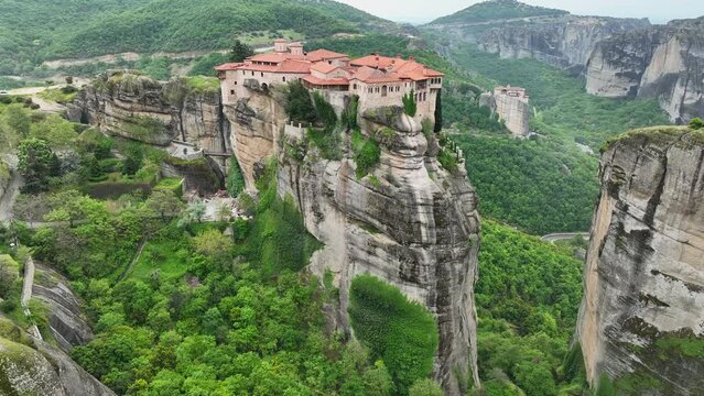 Aerial view of Meteora Monastery in Kalambaka, Greece