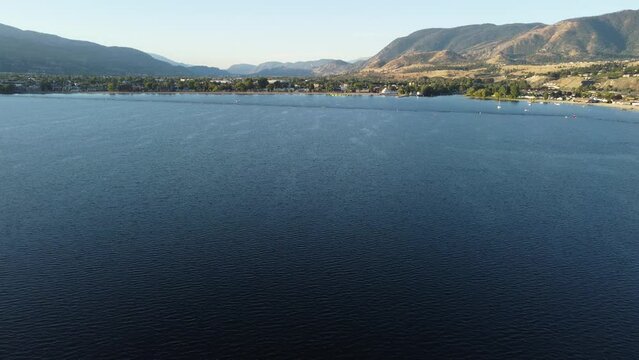 Aerial drone footage of a lake near Penticton, British Columbia, Canada