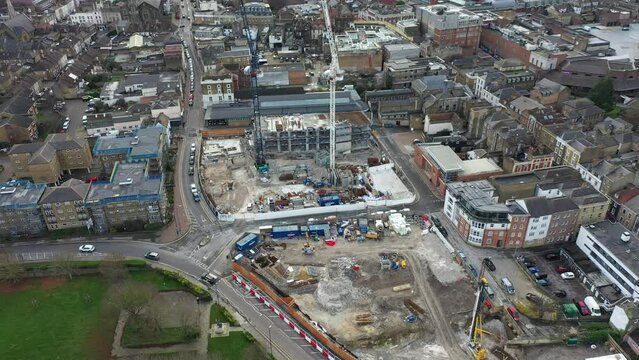Drone footage of new buildings constructions in Gravesend UK