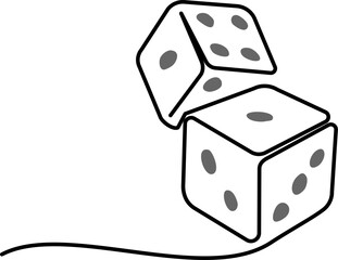 Two casino dices. Continuous one line drawing style.
