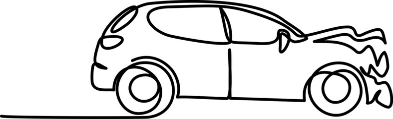 Car damaged front end. Continuous one line drawing.