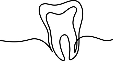 Dental tooth icon. Continuous one line drawing style.