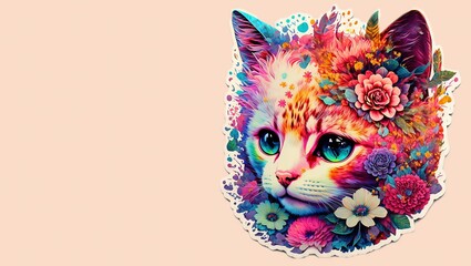Fototapeta premium Illustration of a kitten made out of flowers